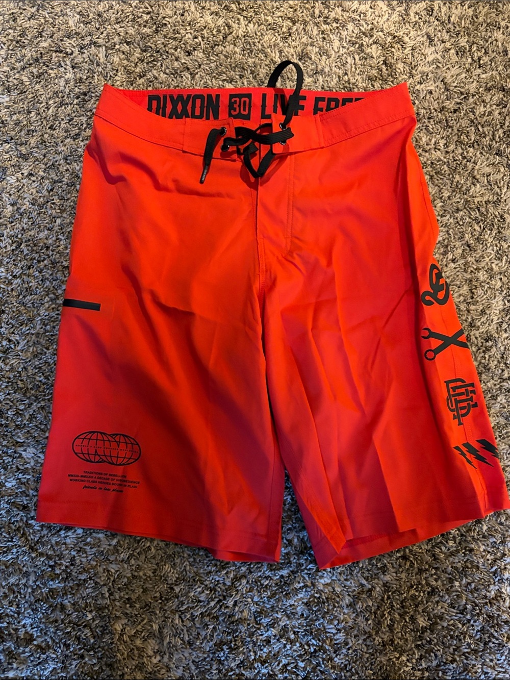 DIXXON Red Men’s Athletic Board Shorts with Black Accents